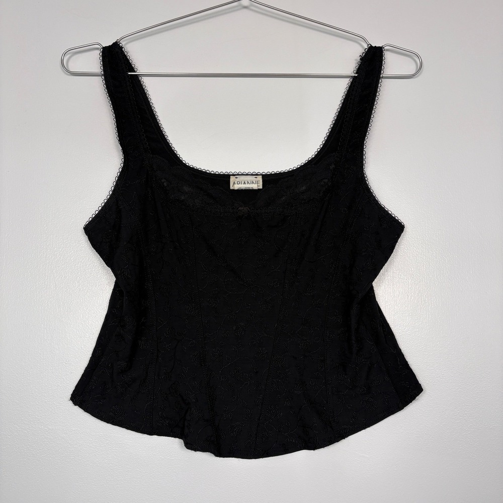 Arianne Women Camisole XL Black Floral Embroidered Lace Trim Corset Style Top